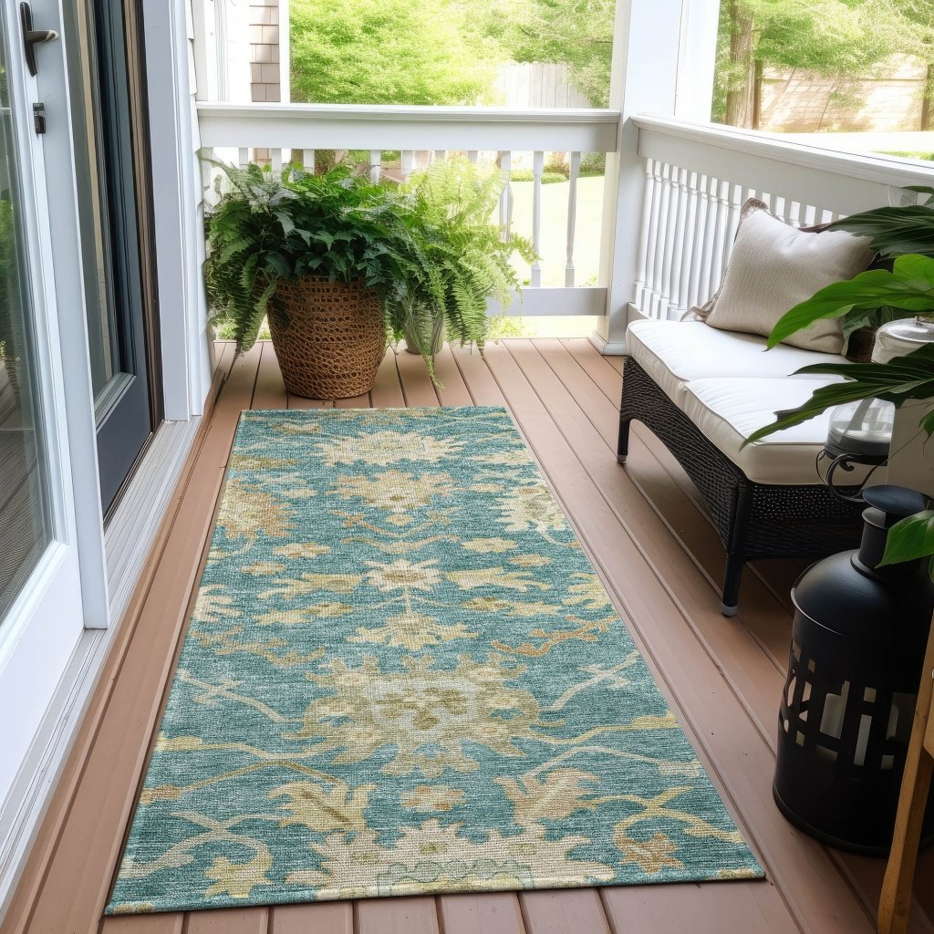 LOOMLAN Rugs Louis Teal Washable Indoor-Outdoor Rug