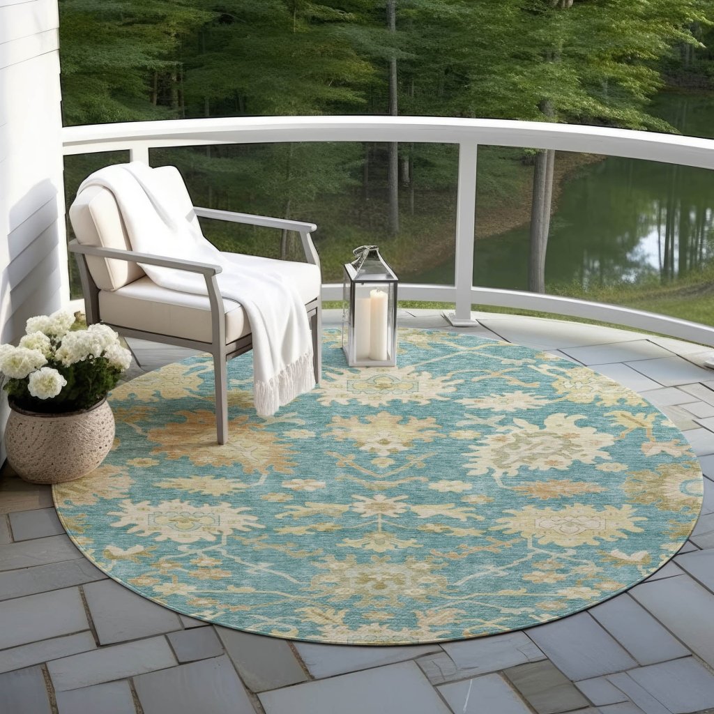 LOOMLAN Rugs Louis Teal Washable Indoor-Outdoor Rug