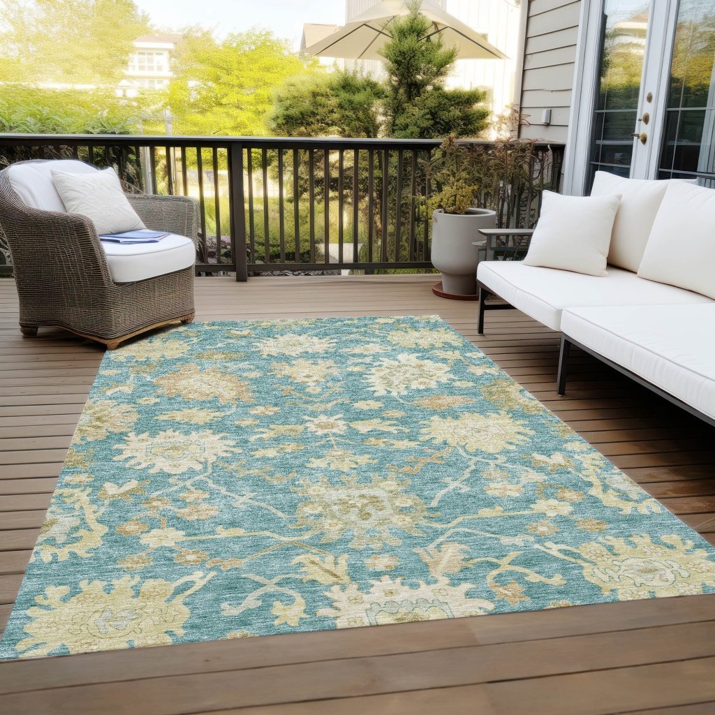 LOOMLAN Rugs Louis Teal Washable Indoor-Outdoor Rug