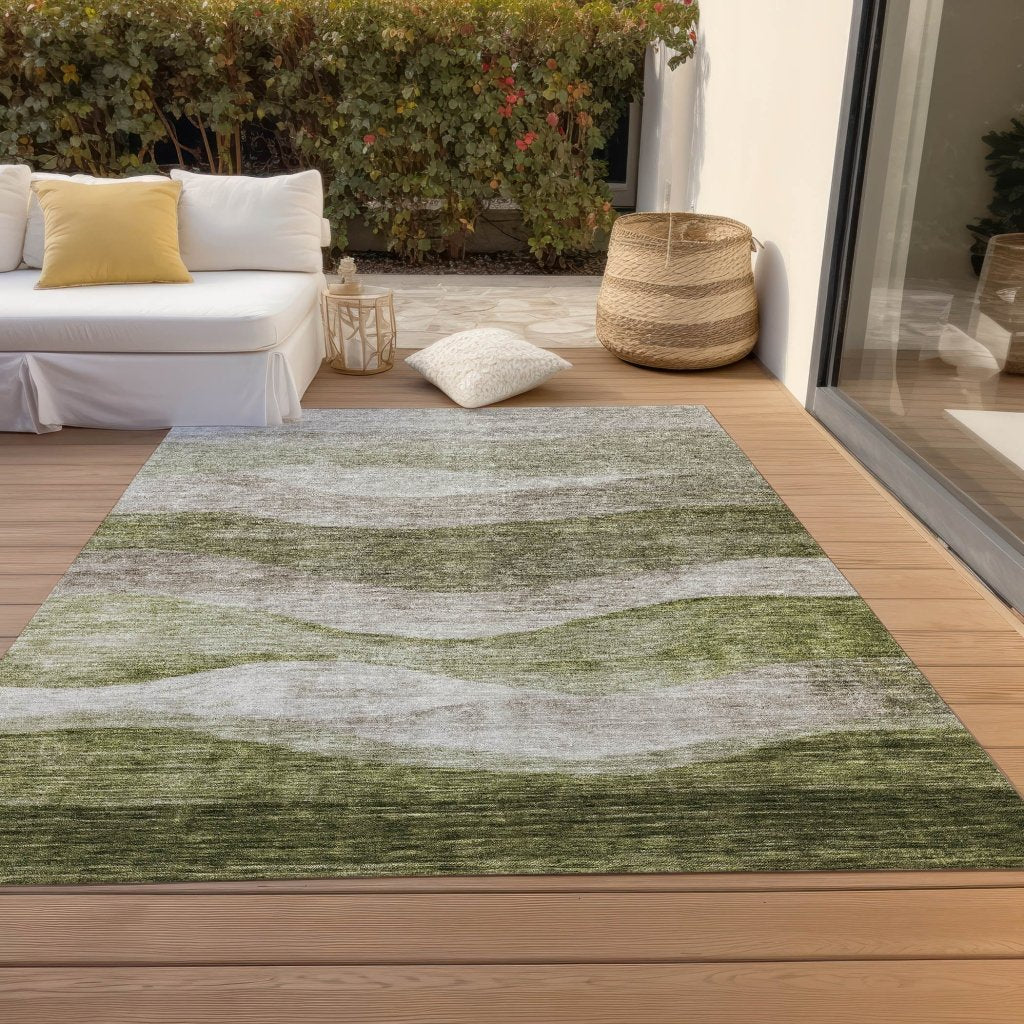 Louisa Green Washable Indoor - Outdoor Rug - LOOMLAN - LOOMLAN Rugs - Outdoor Rugs