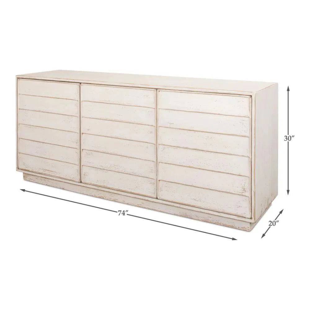 Louvered Sideboard Whitewash Cabinet For Living Room - LOOMLAN - Sarreid - Sideboards