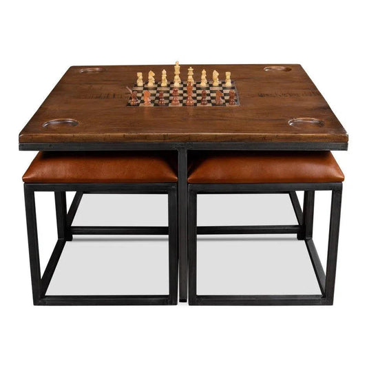 Sarreid Low Game Table With Four Stools
