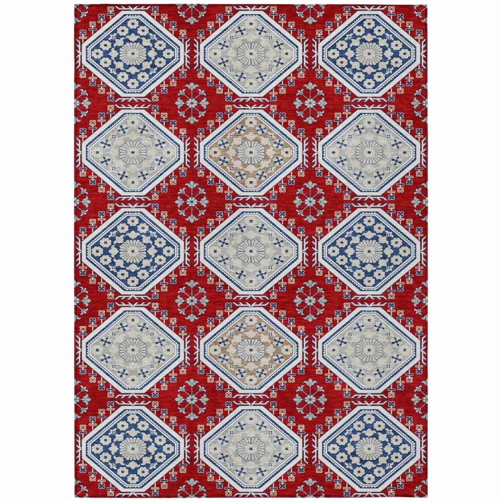 LOOMLAN Rugs Lucinda Red Washable Indoor-Outdoor Rug