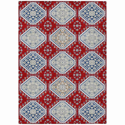 LOOMLAN Rugs Lucinda Red Washable Indoor-Outdoor Rug