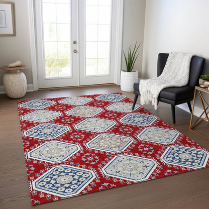 LOOMLAN Rugs Lucinda Red Washable Indoor-Outdoor Rug