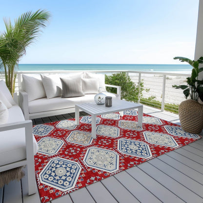 LOOMLAN Rugs Lucinda Red Washable Indoor-Outdoor Rug