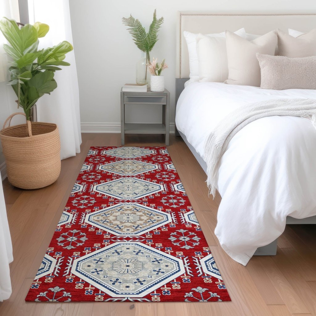 LOOMLAN Rugs Lucinda Red Washable Indoor-Outdoor Rug