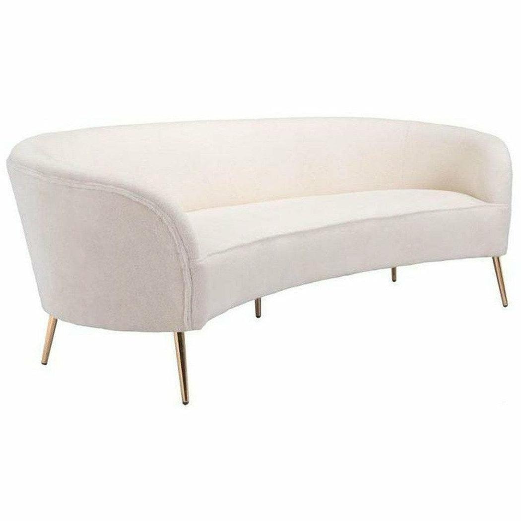 Luna Sofa Cream & Gold - Sideboards and Things Accents_Gold, Brand_Zuo Modern, Color_Gold, Color_White, Depth_30-40, Finish_Polished, Height_30-40, Materials_Metal, Materials_Wood, Metal Type_Steel, Product Type_Sofa, Upholstery Type_Fabric Blend, Upholstery Type_Polyester, Width_80-90, Wood Species_Plywood