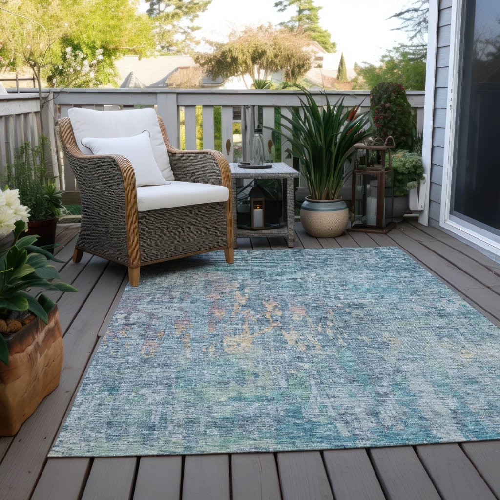 LOOMLAN Rugs Lunisse Blue Washable Indoor-Outdoor Rug