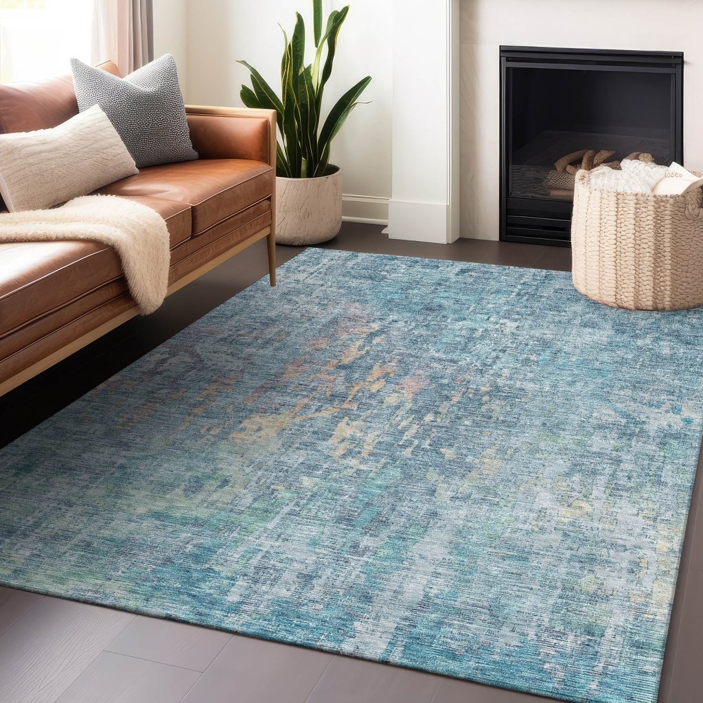 LOOMLAN Rugs Lunisse Blue Washable Indoor-Outdoor Rug