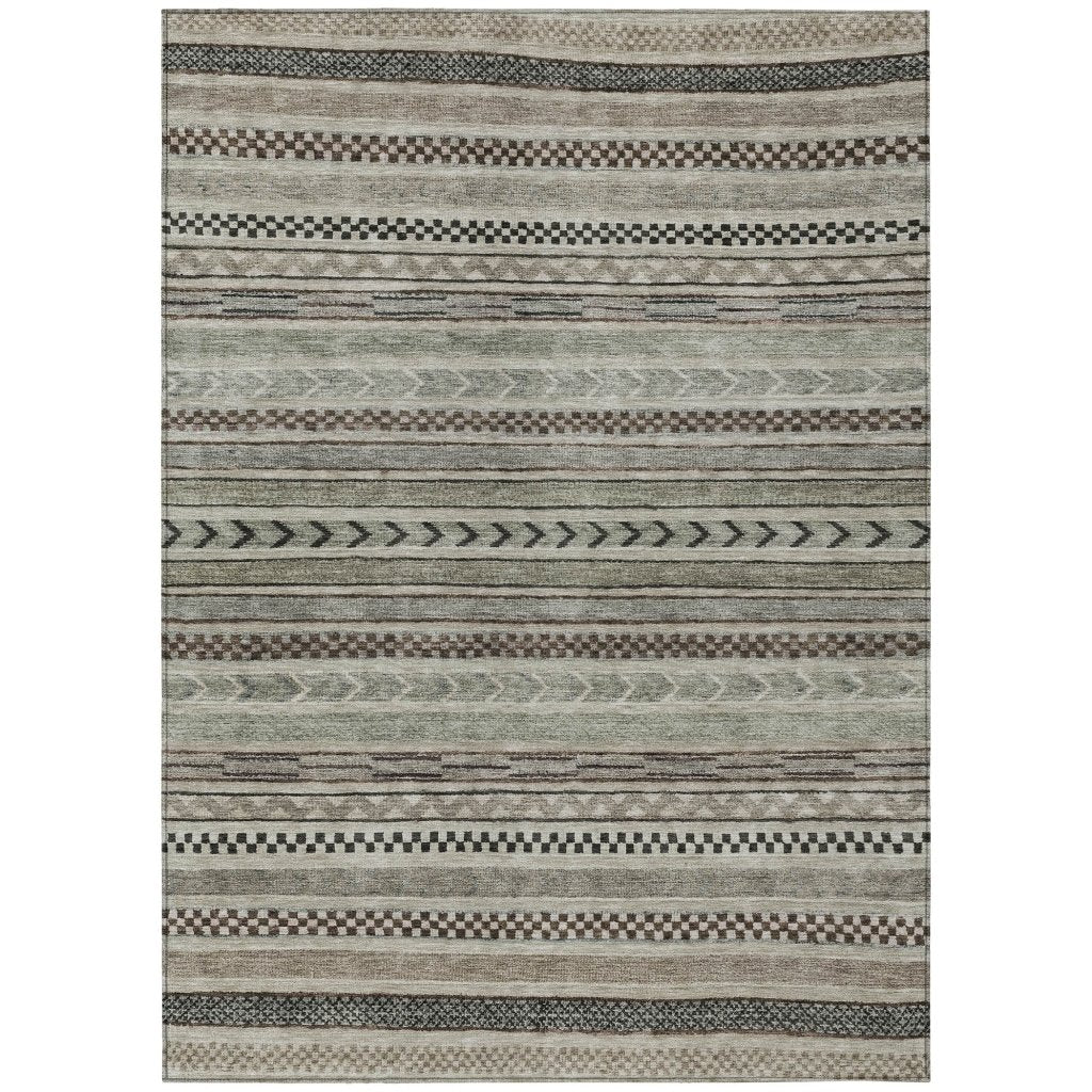 LOOMLAN Rugs Luthyra Brown Washable Indoor-Outdoor Rug