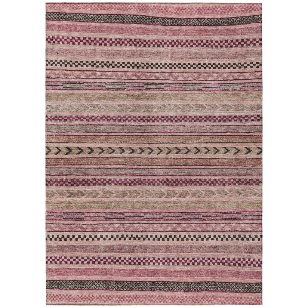 LOOMLAN Rugs Luthyra Pink Washable Indoor-Outdoor Rug