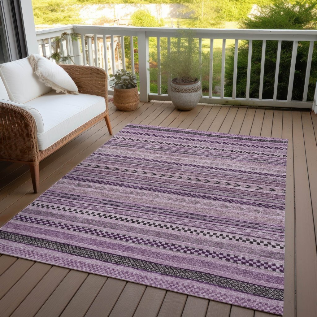 LOOMLAN Rugs Luthyra Purple Washable Indoor-Outdoor Rug