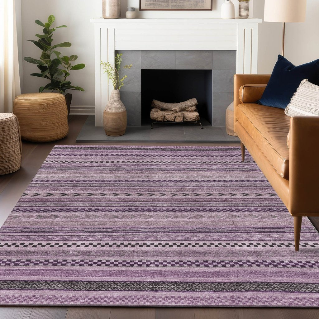LOOMLAN Rugs Luthyra Purple Washable Indoor-Outdoor Rug