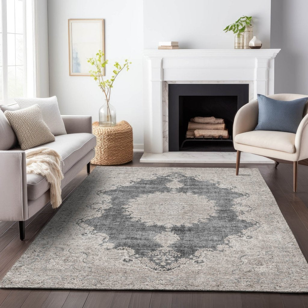 LOOMLAN Rugs Lyra Black Washable Indoor-Outdoor Rug