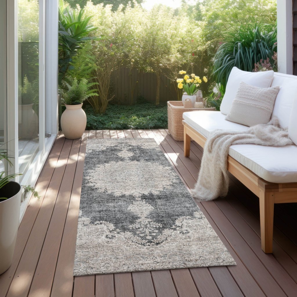 LOOMLAN Rugs Lyra Black Washable Indoor-Outdoor Rug