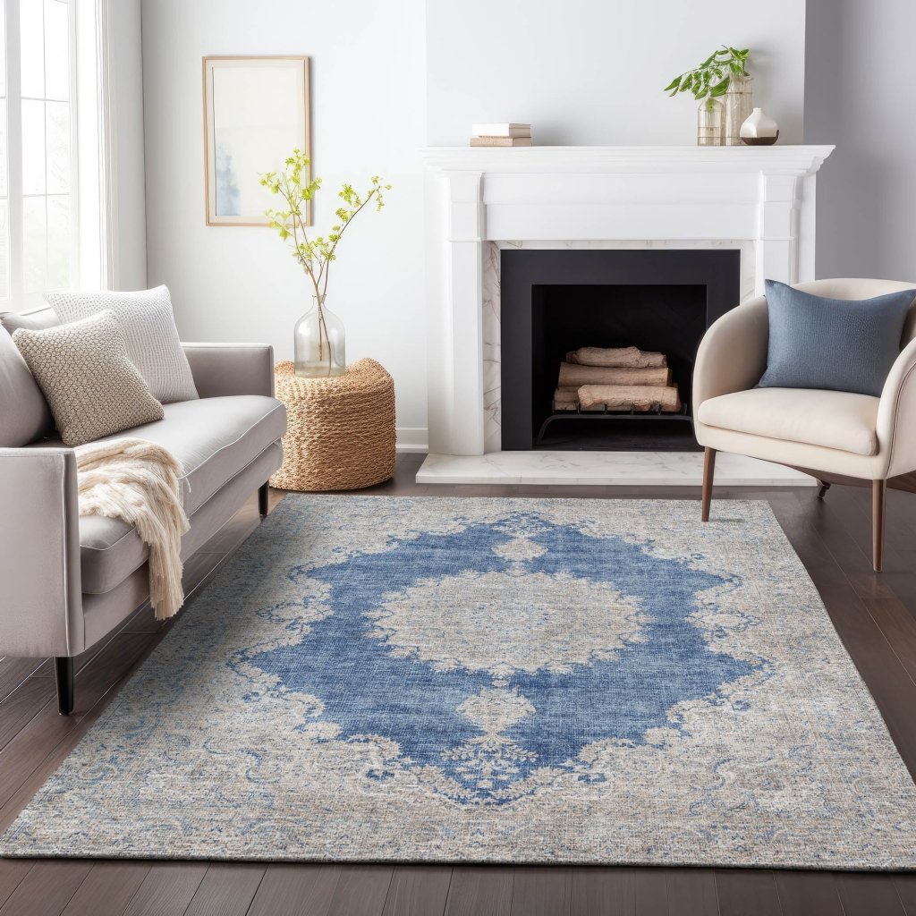 LOOMLAN Rugs Lyra Blue Washable Indoor-Outdoor Rug