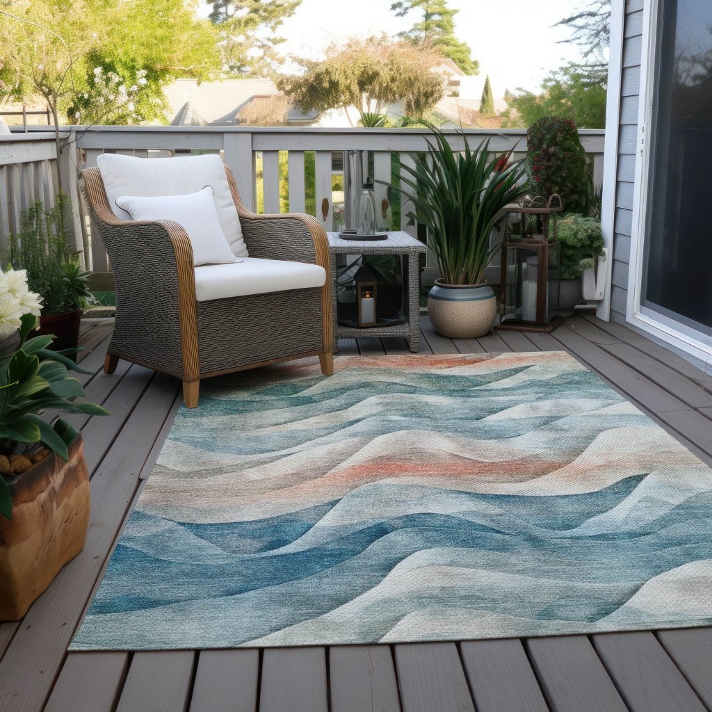 LOOMLAN Rugs Lyrette Teal Washable Indoor-Outdoor Rug