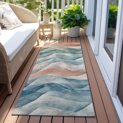 LOOMLAN Rugs Lyrette Teal Washable Indoor-Outdoor Rug