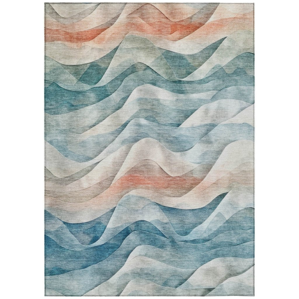 LOOMLAN Rugs Lyrette Teal Washable Indoor-Outdoor Rug