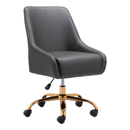 Madelaine Office Chair Gray - Sideboards and Things Accents_Gold, Brand_Zuo Modern, Color_Gold, Color_Gray, Depth_20-30, Features_Adjustable Height, Features_Swivel, Finish_Polished, Height_30-40, Materials_Metal, Materials_Upholstery, Materials_Wood, Metal Type_Steel, Upholstery Type_Leather, Upholstery Type_Vegan Leather, Width_20-30, Wood Species_Plywood