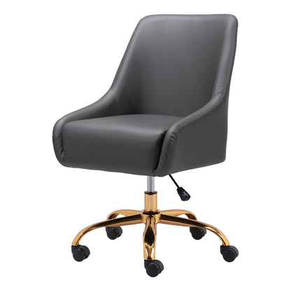 Madelaine Office Chair Gray - Sideboards and Things Accents_Gold, Brand_Zuo Modern, Color_Gold, Color_Gray, Depth_20-30, Features_Adjustable Height, Features_Swivel, Finish_Polished, Height_30-40, Materials_Metal, Materials_Upholstery, Materials_Wood, Metal Type_Steel, Upholstery Type_Leather, Upholstery Type_Vegan Leather, Width_20-30, Wood Species_Plywood