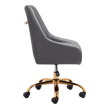 Madelaine Office Chair Gray - Sideboards and Things Accents_Gold, Brand_Zuo Modern, Color_Gold, Color_Gray, Depth_20-30, Features_Adjustable Height, Features_Swivel, Finish_Polished, Height_30-40, Materials_Metal, Materials_Upholstery, Materials_Wood, Metal Type_Steel, Upholstery Type_Leather, Upholstery Type_Vegan Leather, Width_20-30, Wood Species_Plywood