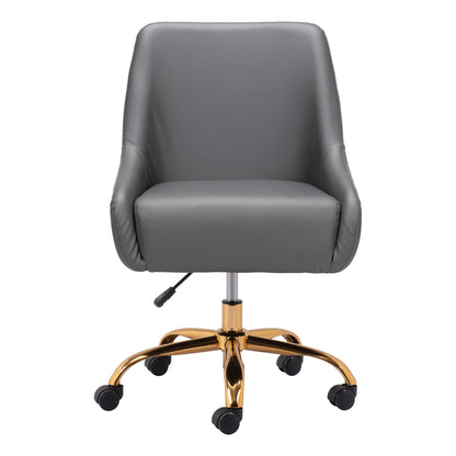 Madelaine Office Chair Gray - Sideboards and Things Accents_Gold, Brand_Zuo Modern, Color_Gold, Color_Gray, Depth_20-30, Features_Adjustable Height, Features_Swivel, Finish_Polished, Height_30-40, Materials_Metal, Materials_Upholstery, Materials_Wood, Metal Type_Steel, Upholstery Type_Leather, Upholstery Type_Vegan Leather, Width_20-30, Wood Species_Plywood