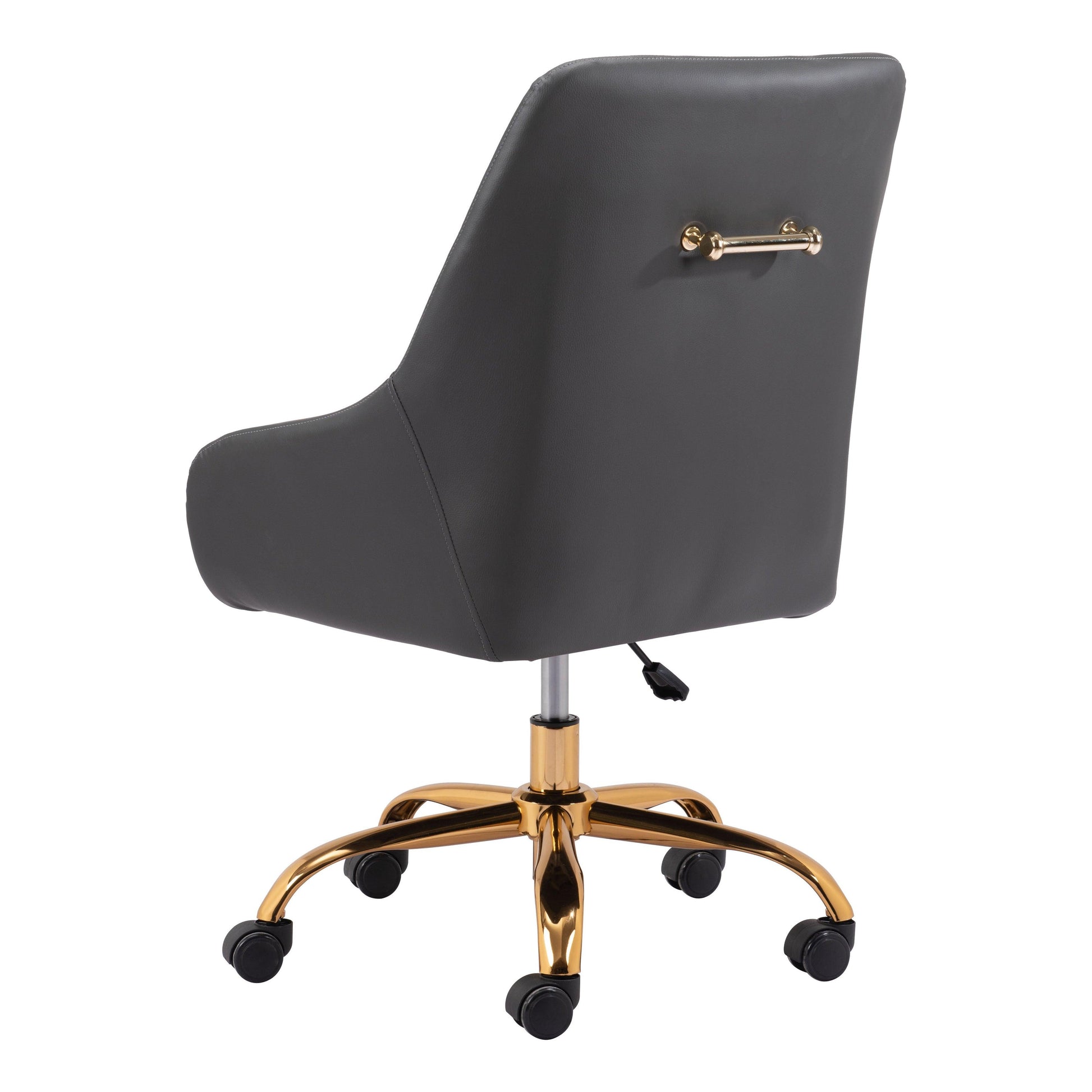 Madelaine Office Chair Gray - Sideboards and Things Accents_Gold, Brand_Zuo Modern, Color_Gold, Color_Gray, Depth_20-30, Features_Adjustable Height, Features_Swivel, Finish_Polished, Height_30-40, Materials_Metal, Materials_Upholstery, Materials_Wood, Metal Type_Steel, Upholstery Type_Leather, Upholstery Type_Vegan Leather, Width_20-30, Wood Species_Plywood