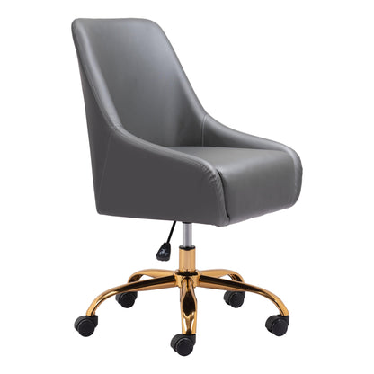 Madelaine Office Chair Gray - Sideboards and Things Accents_Gold, Brand_Zuo Modern, Color_Gold, Color_Gray, Depth_20-30, Features_Adjustable Height, Features_Swivel, Finish_Polished, Height_30-40, Materials_Metal, Materials_Upholstery, Materials_Wood, Metal Type_Steel, Upholstery Type_Leather, Upholstery Type_Vegan Leather, Width_20-30, Wood Species_Plywood