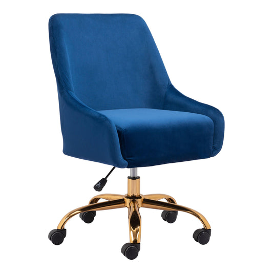 Madelaine Office Chair Navy - Sideboards and Things Accents_Gold, Brand_Zuo Modern, Color_Blue, Color_Gold, Depth_20-30, Features_Adjustable Height, Features_Swivel, Finish_Polished, Height_30-40, Materials_Metal, Materials_Upholstery, Materials_Wood, Metal Type_Steel, Upholstery Type_Leather, Upholstery Type_Vegan Leather, Width_20-30, Wood Species_Plywood