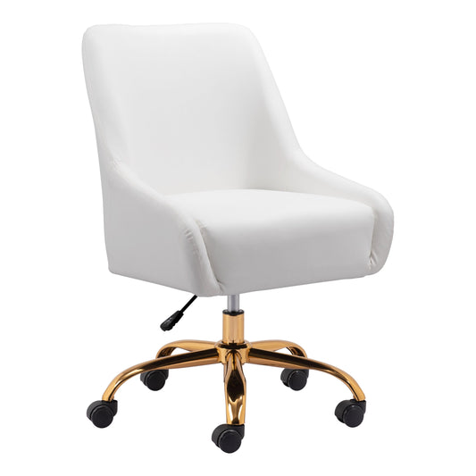 Madelaine Office Chair White - Sideboards and Things Accents_Gold, Brand_Zuo Modern, Color_Gold, Color_White, Depth_20-30, Features_Adjustable Height, Features_Swivel, Finish_Polished, Height_30-40, Materials_Metal, Materials_Upholstery, Materials_Wood, Metal Type_Steel, Upholstery Type_Leather, Upholstery Type_Vegan Leather, Width_20-30, Wood Species_Plywood