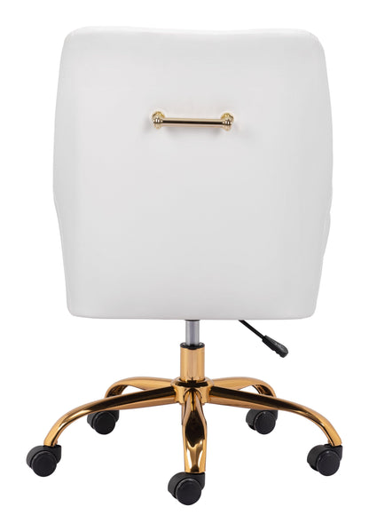 Madelaine Office Chair White - Sideboards and Things Accents_Gold, Brand_Zuo Modern, Color_Gold, Color_White, Depth_20-30, Features_Adjustable Height, Features_Swivel, Finish_Polished, Height_30-40, Materials_Metal, Materials_Upholstery, Materials_Wood, Metal Type_Steel, Upholstery Type_Leather, Upholstery Type_Vegan Leather, Width_20-30, Wood Species_Plywood