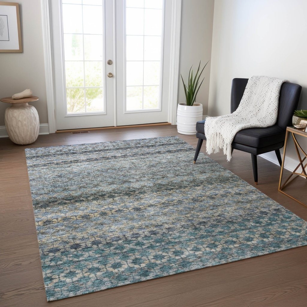 LOOMLAN Rugs Maelis Blue Washable Indoor-Outdoor Rug