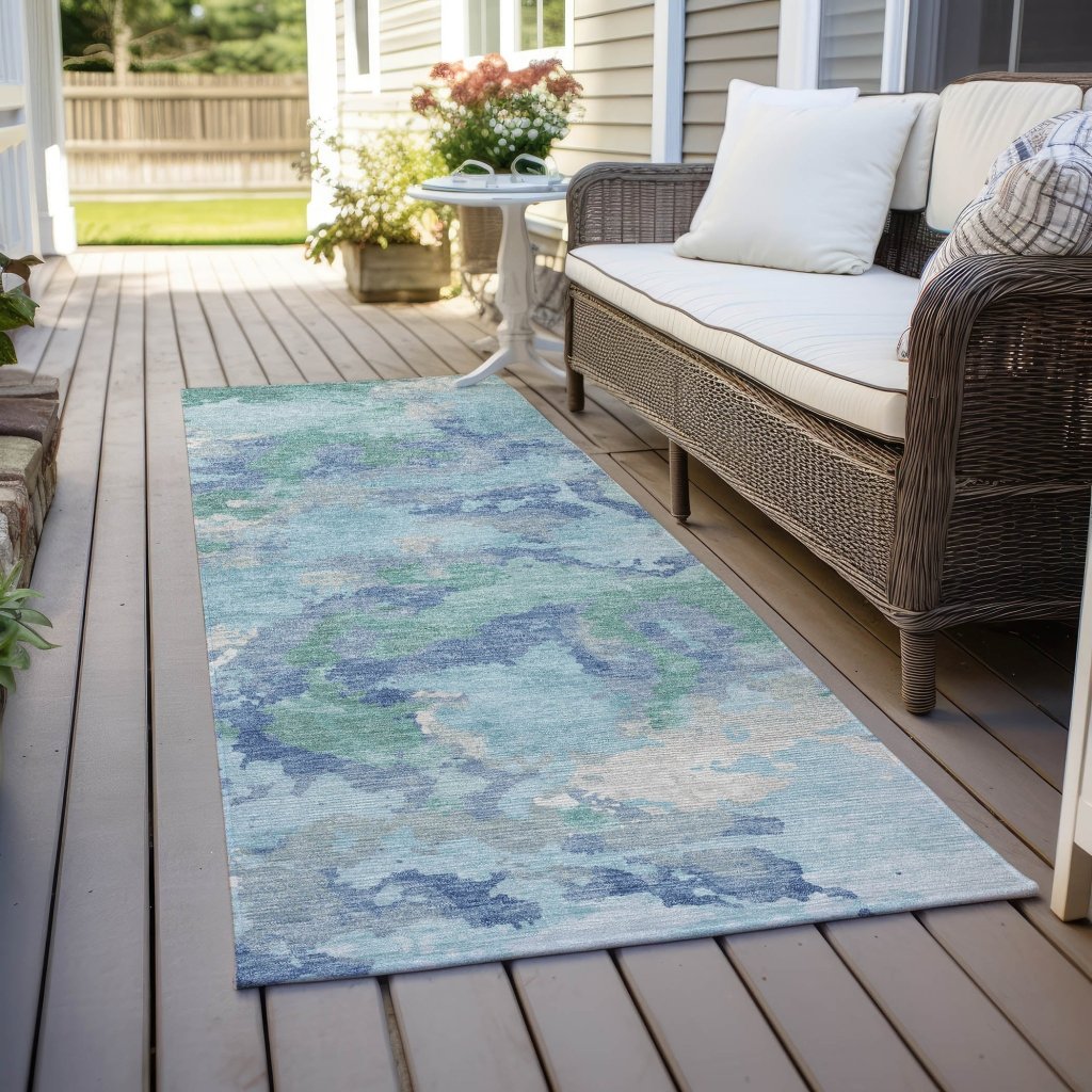 LOOMLAN Rugs Magnara Blue Washable Indoor-Outdoor Rug