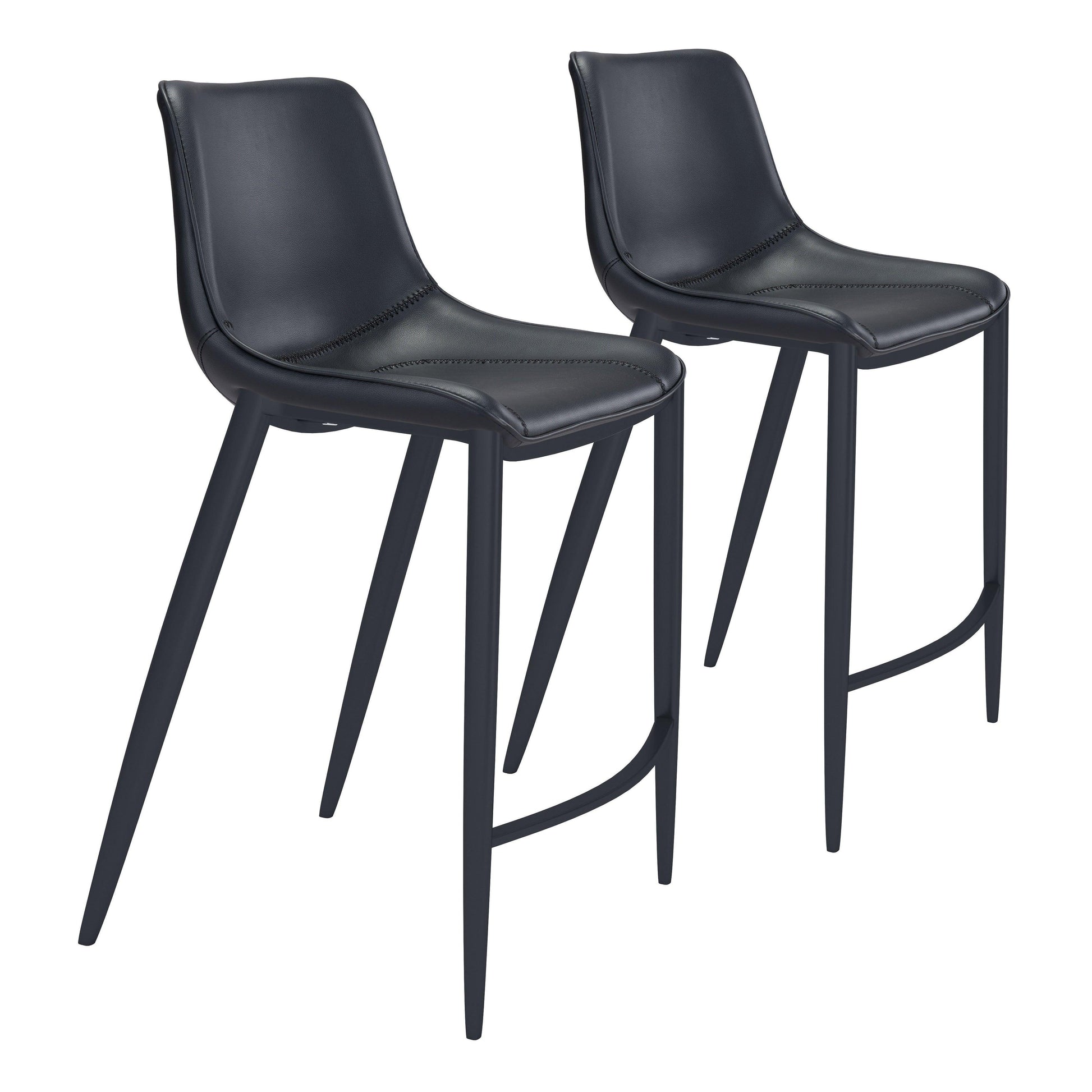 Magnus Bar Chair (Set of 2) Black - Sideboards and Things Accents_Black, Back Type_Full Back, Back Type_With Back, Brand_Zuo Modern, Color_Black, Depth_20-30, Finish_Powder Coated, Height_40-50, Materials_Metal, Materials_Upholstery, Metal Type_Steel, Number of Pieces_2PC Set, Product Type_Bar Height, Shape_Armless, Upholstery Type_Fabric Blend, Upholstery Type_Leather, Upholstery Type_Polyester, Upholstery Type_Vegan Leather, Width_20-30