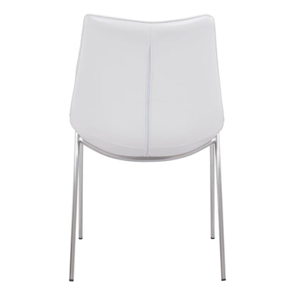 Magnus Dining Chair (Set of 2) White & Silver - Sideboards and Things Back Type_Full Back, Back Type_With Back, Brand_Zuo Modern, Color_Silver, Color_White, Depth_20-30, Finish_Brushed, Height_30-40, Materials_Metal, Materials_Upholstery, Metal Type_Steel, Number of Pieces_2PC Set, Product Type_Dining Height, Shape_Armless, Upholstery Type_Leather, Upholstery Type_Vegan Leather, Width_20-30