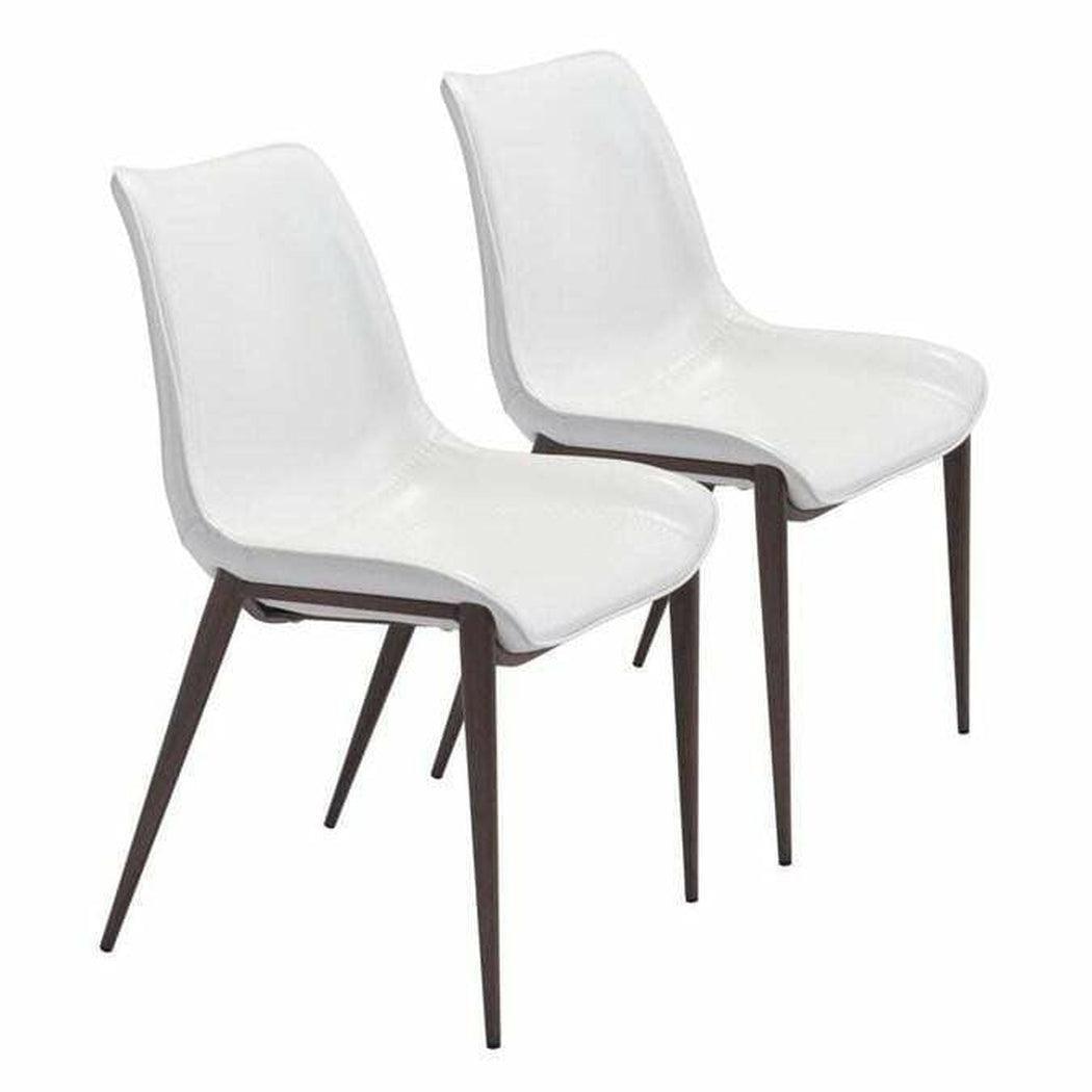 Magnus Dining Chair (Set of 2) White & Walnut - Sideboards and Things Back Type_Full Back, Back Type_With Back, Brand_Zuo Modern, Color_Brown, Color_White, Depth_20-30, Finish_Powder Coated, Height_30-40, Materials_Metal, Materials_Upholstery, Metal Type_Steel, Number of Pieces_2PC Set, Product Type_Dining Height, Shape_Armless, Upholstery Type_Leather, Upholstery Type_Vegan Leather, Width_20-30