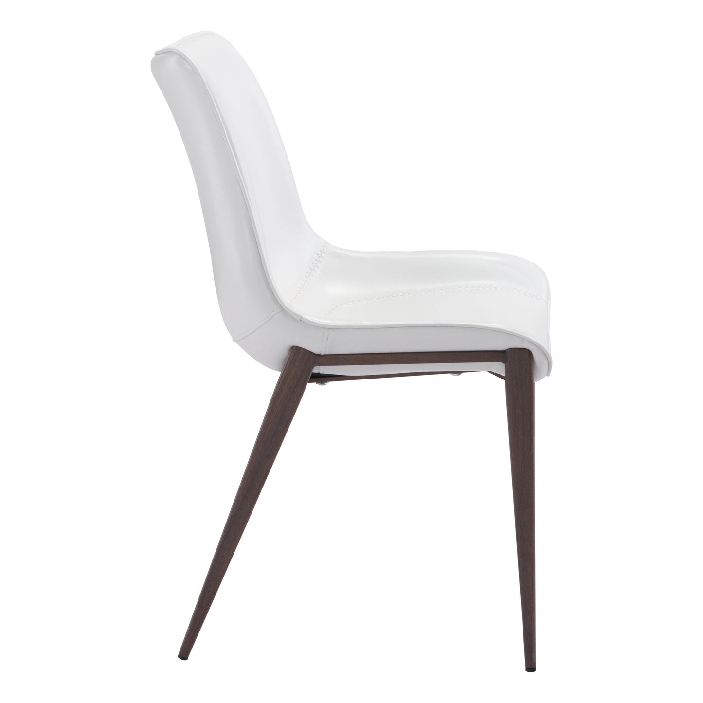 Magnus Dining Chair (Set of 2) White & Walnut - Sideboards and Things Back Type_Full Back, Back Type_With Back, Brand_Zuo Modern, Color_Brown, Color_White, Depth_20-30, Finish_Powder Coated, Height_30-40, Materials_Metal, Materials_Upholstery, Metal Type_Steel, Number of Pieces_2PC Set, Product Type_Dining Height, Shape_Armless, Upholstery Type_Leather, Upholstery Type_Vegan Leather, Width_20-30