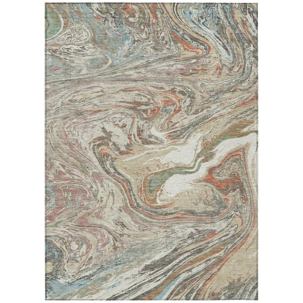 LOOMLAN Rugs Malika Beige Washable Indoor-Outdoor Rug