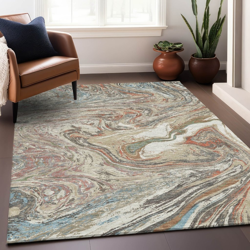 LOOMLAN Rugs Malika Beige Washable Indoor-Outdoor Rug