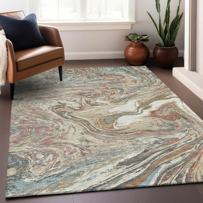 LOOMLAN Rugs Malika Beige Washable Indoor-Outdoor Rug