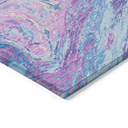 LOOMLAN Rugs Malika Blue Washable Indoor-Outdoor Rug