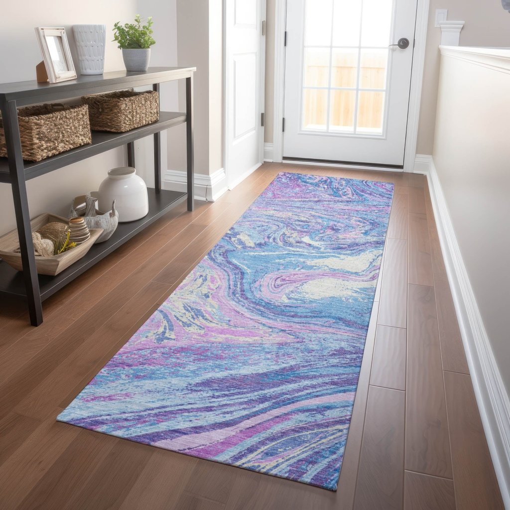 LOOMLAN Rugs Malika Blue Washable Indoor-Outdoor Rug