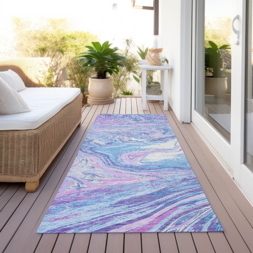 LOOMLAN Rugs Malika Blue Washable Indoor-Outdoor Rug