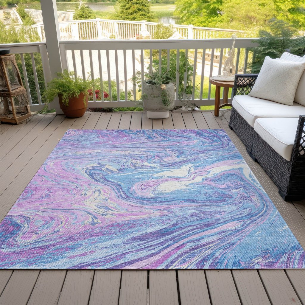 LOOMLAN Rugs Malika Blue Washable Indoor-Outdoor Rug