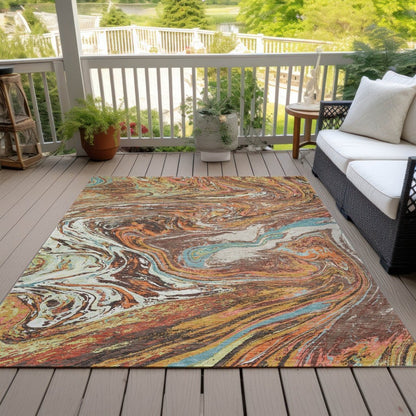 LOOMLAN Rugs Malika Brown Washable Indoor-Outdoor Rug