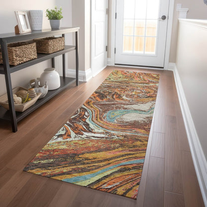 LOOMLAN Rugs Malika Brown Washable Indoor-Outdoor Rug