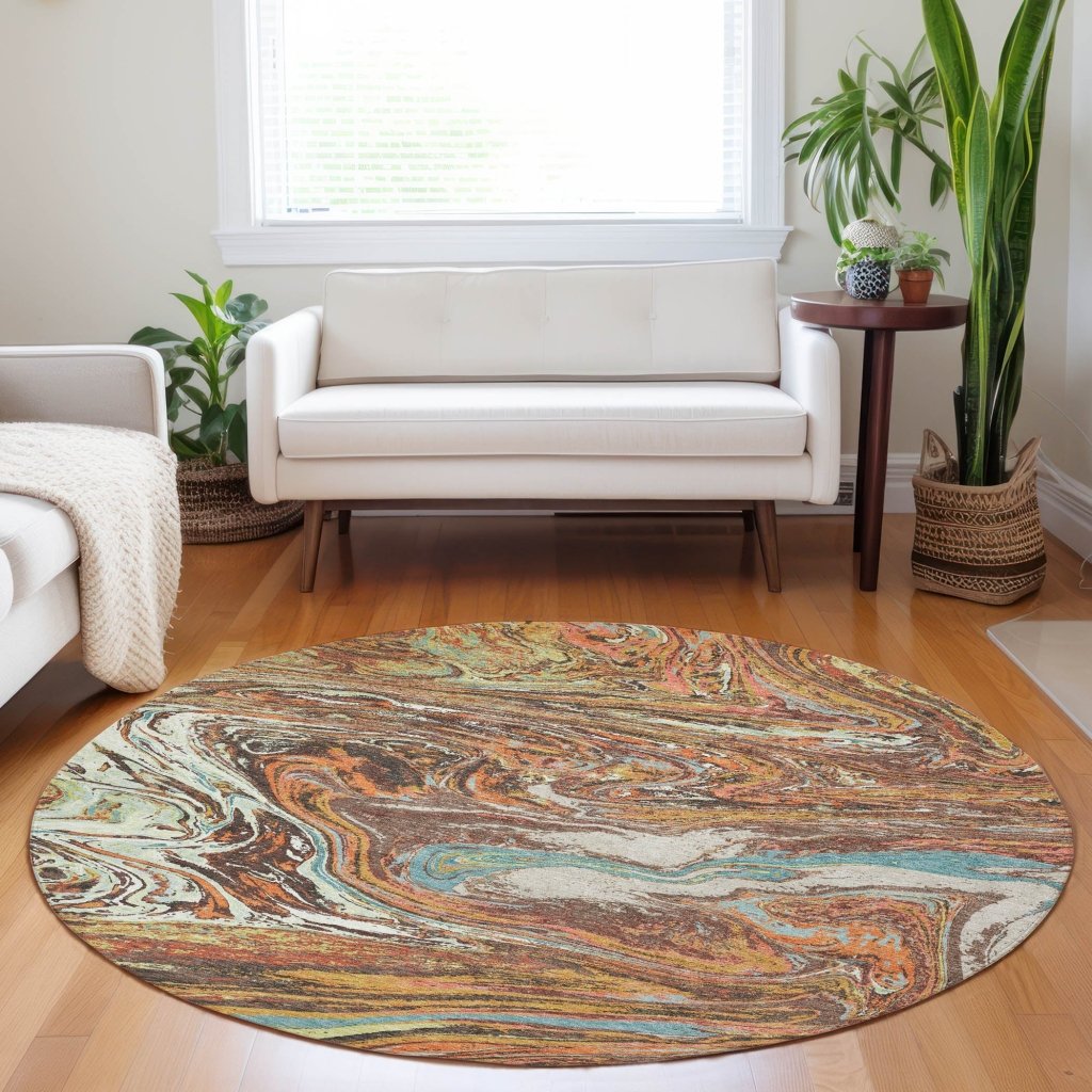 LOOMLAN Rugs Malika Brown Washable Indoor-Outdoor Rug