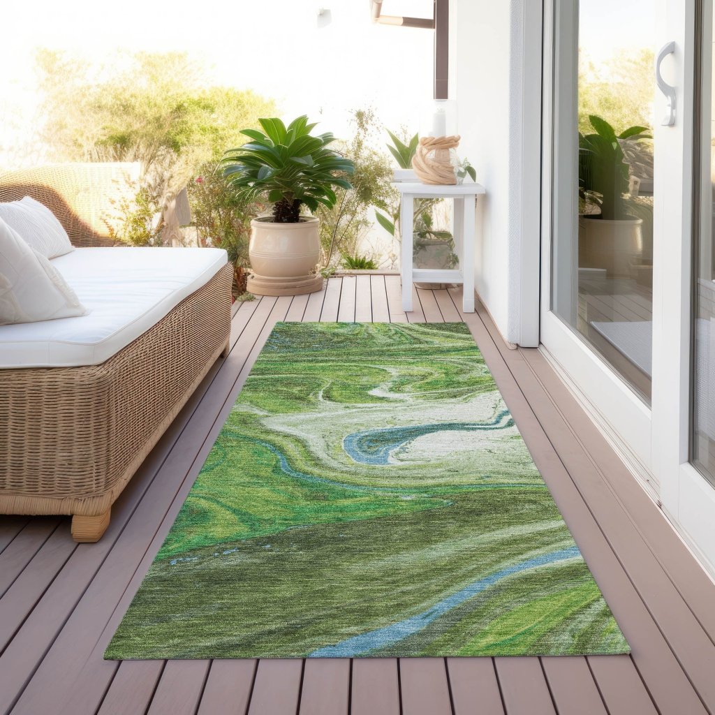 Malika Green Washable Indoor - Outdoor Rug - LOOMLAN - LOOMLAN Rugs - Outdoor Rugs